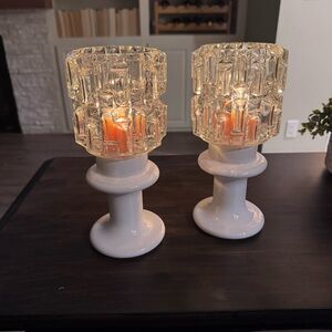 Elegant Crystal Candle Sconces and White Ceramic Bases